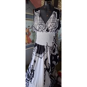 Vintage Black and White Paisley Maxi Dress